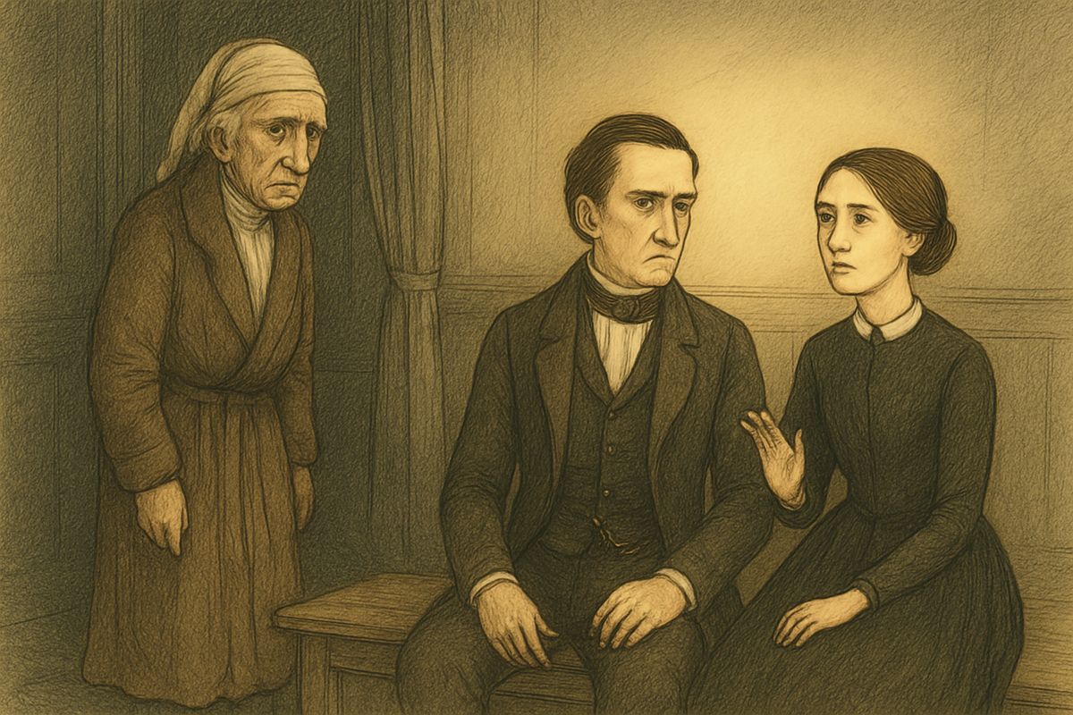 The Ghost showed Scrooge himself in his prime, already greedy and restless. Belle, the girl he was to marry, wept. "Another idol has displaced me," she said, "a golden one." For love of the man he had been, she set him free.