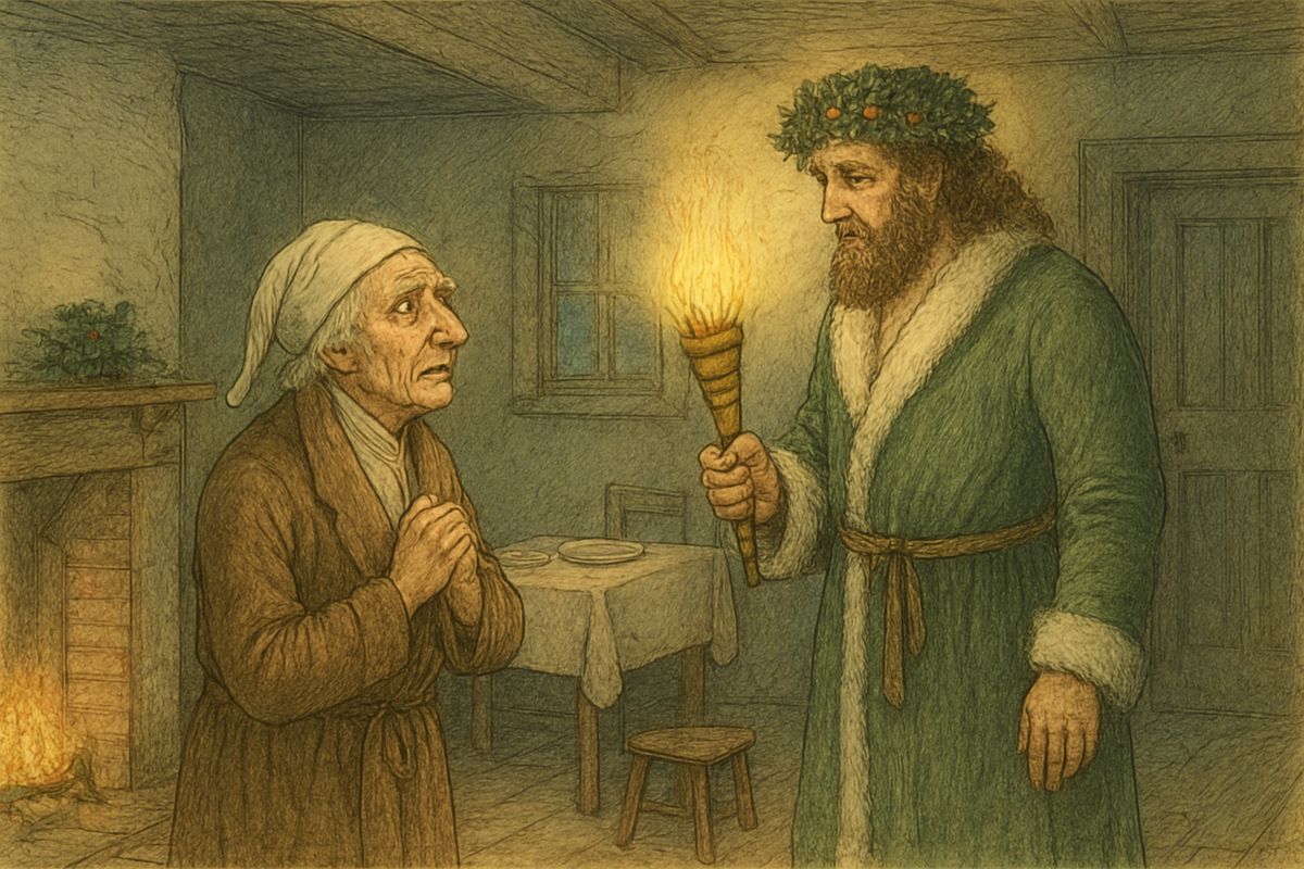 Scrooge asked whether Tiny Tim would live. The Ghost saw an empty seat and an ownerless crutch: unless things changed, the child would die. "Oh, no, kind Spirit!" begged Scrooge, and hung his head when the Ghost threw back his cruel words about surplus population.