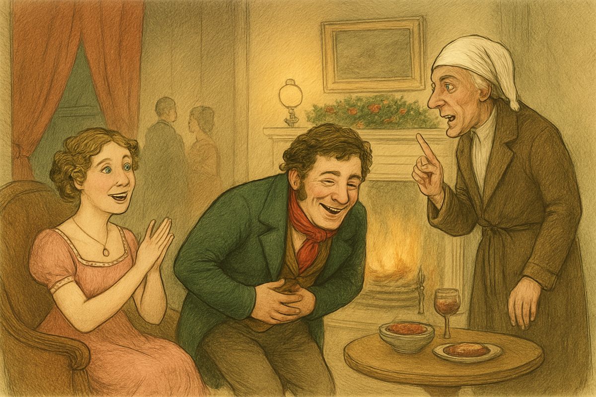 A hearty laugh, and Scrooge found himself in his nephew Fred's parlour, where the guests played Yes and No. Scrooge shouted guesses too, forgetting no one could hear him, until someone guessed Fred's growling London animal: "It's your Uncle Scro-o-o-oge!"