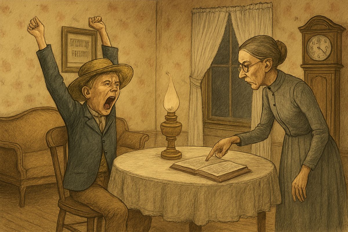 The widow's sister, Miss Watson, took a set at him with a spelling-book. When she told him about the bad place, Huck said he wished he was there. Since Tom Sawyer wasn't going to the good place, Huck didn't care to go either.