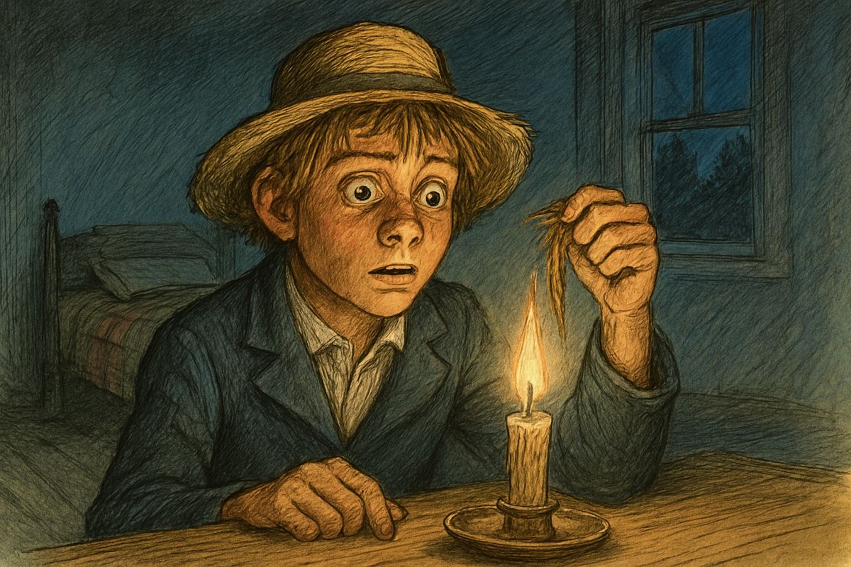 Alone in his room that night, Huck felt so lonesome he most wished he was dead. He flipped a spider into the candle and it shriveled up, an awful bad sign. He turned around three times, but hadn't much confidence it would help.