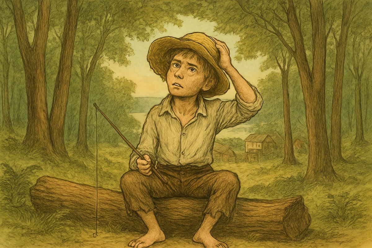 Huck came home at dawn greased and clayey, and Miss Watson gave him a going-over. She said he'd get whatever he prayed for, but no fish-hooks ever came. Huck decided he'd rather belong to the widow's kindly Providence.