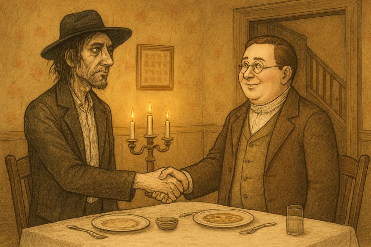 Pap went to law for the money, but the new judge wouldn't take Huck from his father and brought Pap home to reform him. Pap wept and signed a pledge, then sneaked out for whisky that night and broke his arm.