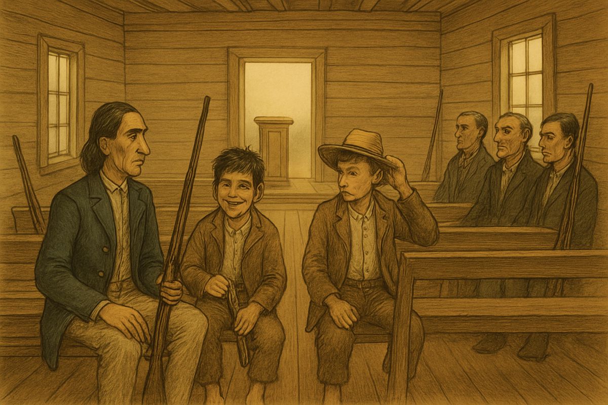 On Sunday everyone rode three miles to church, and the men kept their guns between their knees or propped against the wall. The Shepherdsons did the same. The preacher talked all about brotherly love, and everybody agreed afterwards that it had been a fine sermon.