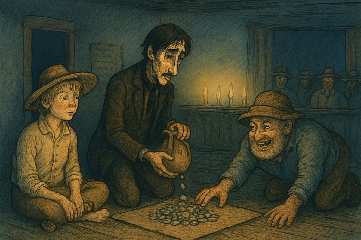 On the third night the same men came back, coats bulging with rotten eggs, cabbages and dead cats. The duke and Huck slipped away and ran for the raft, where the king was waiting. Those rapscallions had taken in four hundred and sixty-five dollars.