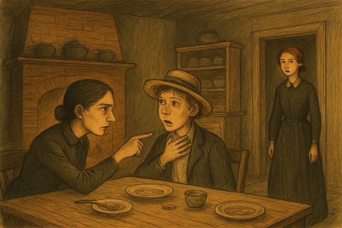 Huck, playing the king's valet, got a cubby in the garret. At supper Joanna quizzed him about England and caught him in lie after lie, like sea baths in Sheffield. 'Honest injun, now, hain't you been telling me a lot of lies?'