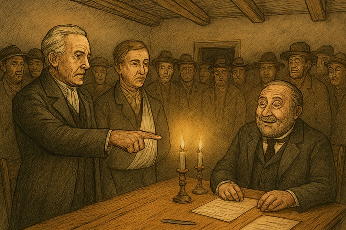 As the auction ended, the real Harvey and William Wilks arrived. A handwriting test settled nothing, so old Harvey asked what was tattooed on Peter's chest. The king paled, then said, 'a small, thin, blue arrow', but those who laid Peter out saw none.