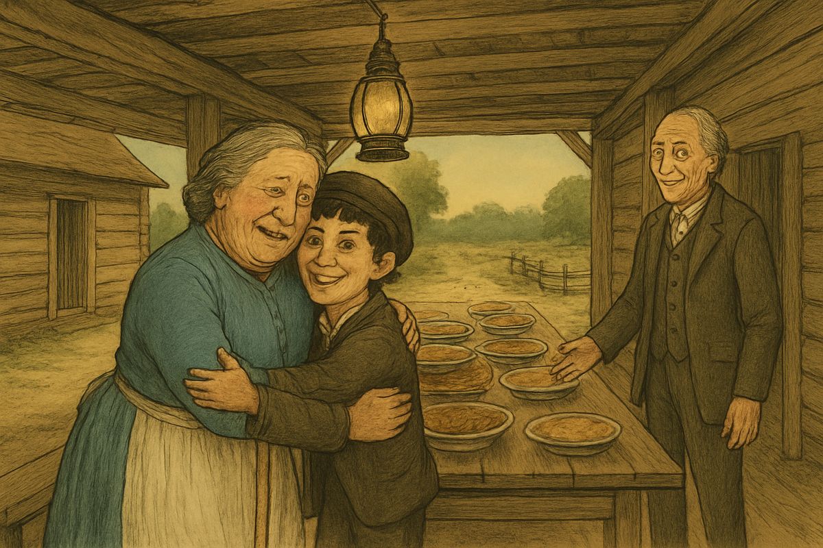 Tom said everybody told him she'd like it, then revealed himself as her nephew Sid Sawyer, and she hugged and kissed him over and over. At supper Uncle Silas said the runaway had warned the town against the scoundrels' scandalous show.