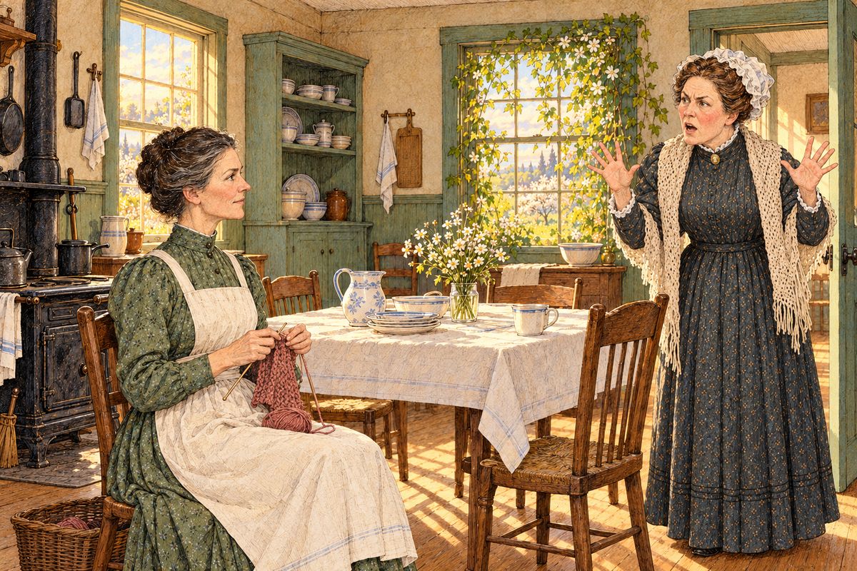 After tea she hurried up the lane to Green Gables, where Marilla calmly explained that Matthew had gone to Bright River. "We're getting a little boy from an orphan asylum in Nova Scotia," she said. Rachel warned darkly of orphans who set houses on fire, but Marilla went on knitting.