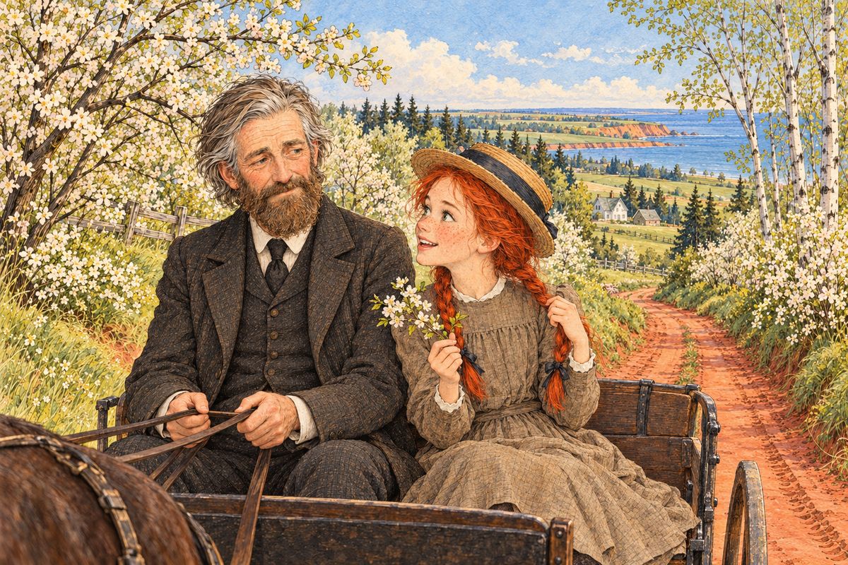 Matthew had come for a boy, but he could not tell this glowing-eyed child there had been a mistake, so he took her home and left the explaining to Marilla. Along the red roads she chattered about cherry blossoms, bridal veils and her lifelong sorrow of red hair. To his surprise, Matthew found he liked it.