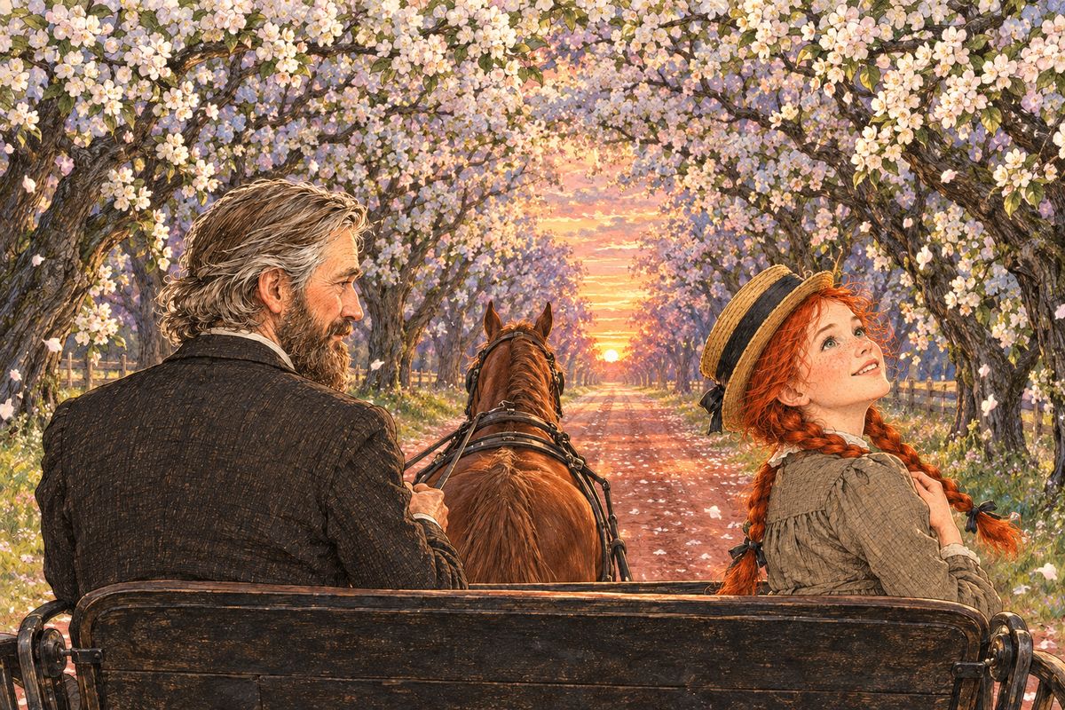 Then they rounded a curve into the Avenue, a long arch of apple trees in full bloom, and for once Anne could not say a word. Miles later she whispered that it should be called the White Way of Delight.