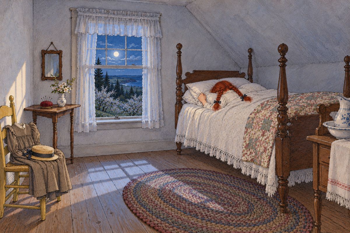 Upstairs in the bare east gable, with its whitewashed walls and stiff muslin curtain, Anne had burrowed under the covers and told Marilla it was the very worst night she had ever had. There, lonely and friendless, she cried herself to sleep.