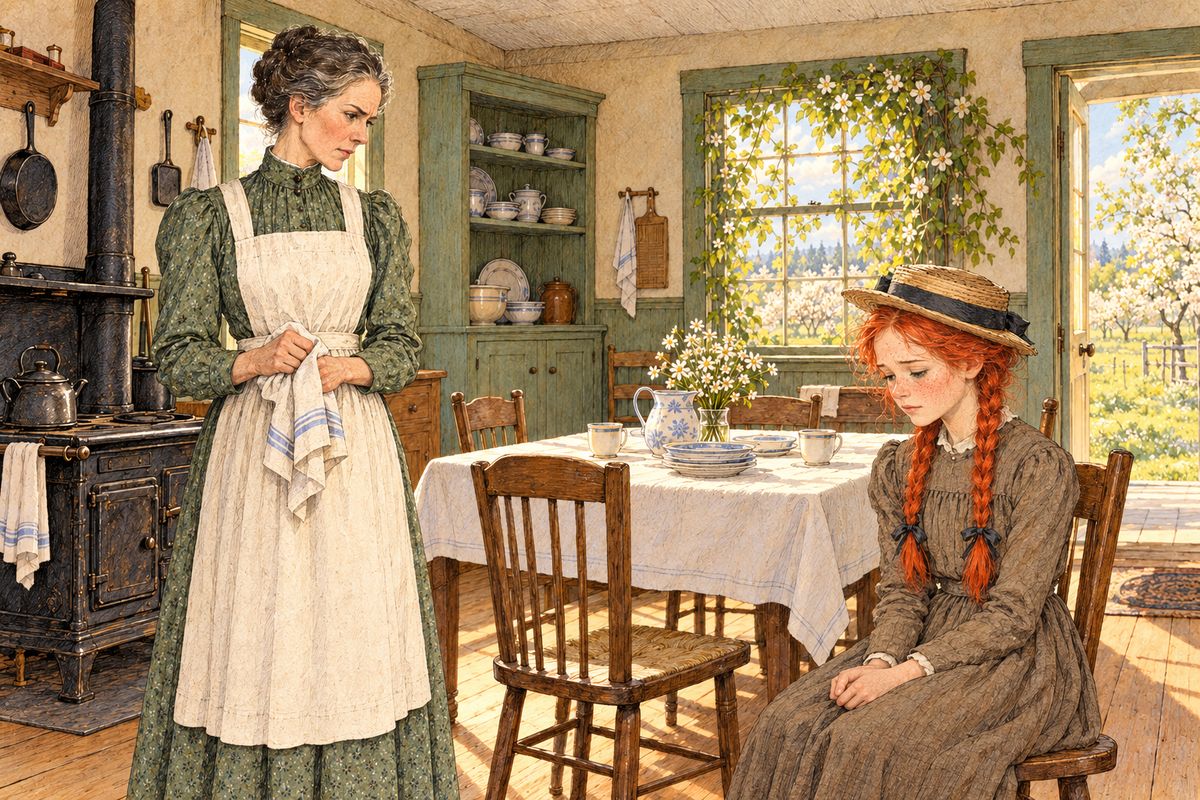 After breakfast Marilla told her she might play outdoors, but Anne stopped on the threshold and came back to sit at the table. "If I can't stay here there is no use in my loving Green Gables," she said. She would not go out, for fear she would love it all too much.