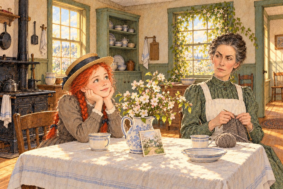 Marilla set her to learn the Lord's Prayer, but Anne soon asked whether she would ever have a bosom friend. Anne said she had once pretended her reflection in a glass bookcase door was a girl named Katie Maurice. "Katie was the comfort and consolation of my life." Marilla sniffed that a real, live friend would put such nonsense out of her head.