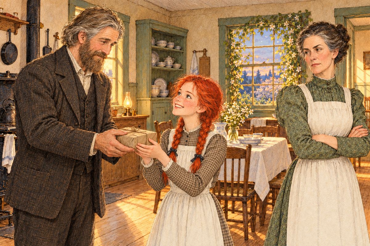 Anne came home the happiest girl on Prince Edward Island, and Matthew made her happiness overflow. He shyly pulled a small parcel of chocolate sweeties from his pocket. Marilla sniffed that they would ruin her teeth, but Anne decided at once to give half to Diana. "The other half will taste twice as sweet to me if I give some to her."