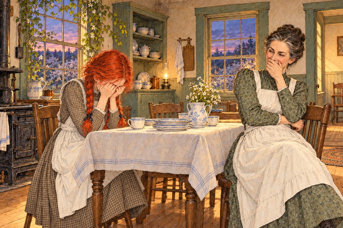 One twilight Marilla came in with apples and found Anne weeping by the east window. Some day, Anne sobbed, Diana would marry and leave her, and she hated the husband already. Marilla collapsed into a chair, laughing so hard that Matthew stopped short in the yard. "If you must borrow trouble, for pity's sake borrow it handier home."