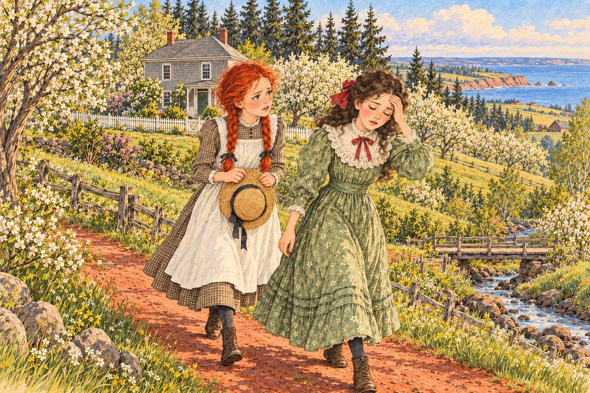 Suddenly Diana stood up very unsteadily and said she was awful sick and must go home. Anne begged her to stay for tea, but Diana would only repeat it. Tearfully, Anne walked her as far as the Barry yard fence, then cried all the way back to Green Gables.