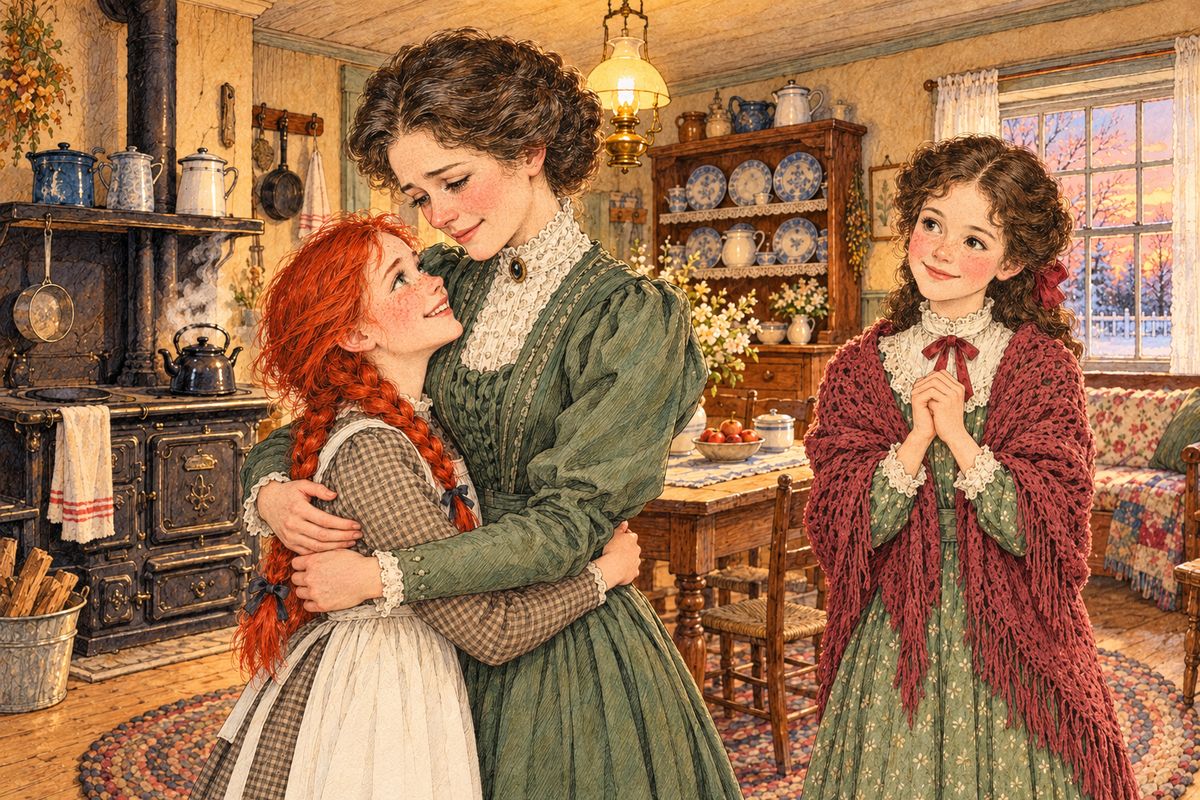 The next afternoon Mrs. Barry came to say she was sorry. That evening Anne flew to Orchard Slope without a cap, where Mrs. Barry kissed her, cried, and served tea on her best china. Anne and Diana were friends again. "You see before you a perfectly happy person, Marilla," Anne said when she got home.
