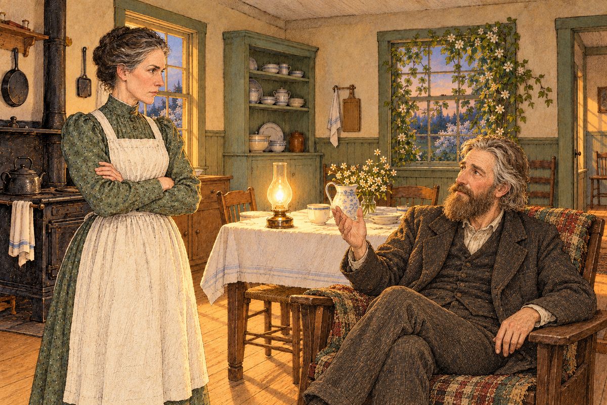 Diana's news was a birthday invitation: a sleigh drive to the Debating Club concert, then a night in the Barrys' spare-room bed. Marilla refused flatly. But Matthew, who had seemed fast asleep on the lounge, opened his eyes. "Well now, Marilla, I think you ought to let Anne go." He said it again and again until Marilla gave in.