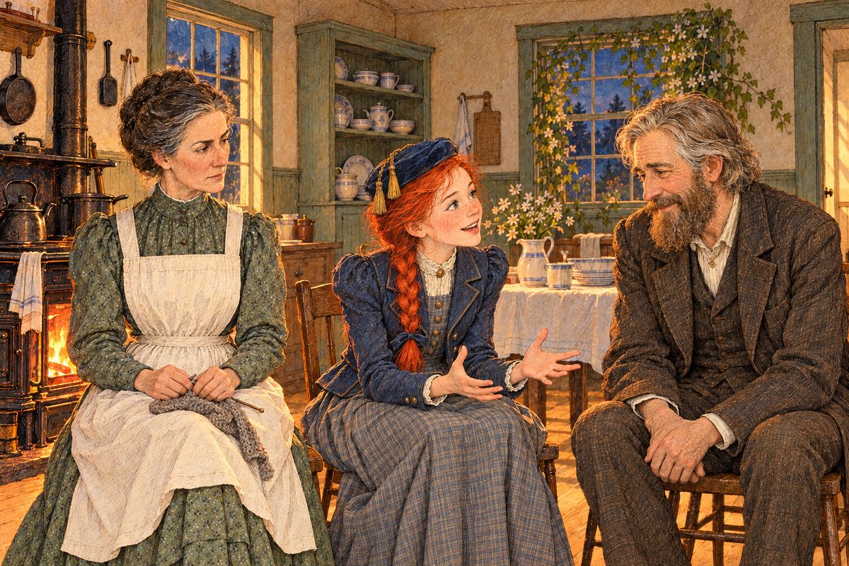 On Friday they drove home along the moonlit shore road, and the kitchen light of Green Gables winked a welcome. Marilla had cooked a broiled chicken and admitted it had been "fearful lonesome" without her. After supper Anne sat by the fire and told everything. "But the best of it all was the coming home."