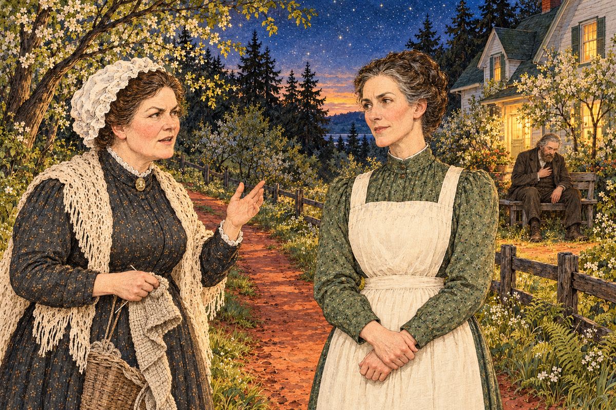 That June Matthew had a bad spell with his heart, and the doctor said he must avoid excitement and heavy work. Mrs. Lynde came to tea, praised Anne's light biscuits, and at the lane's end owned up at last. "I did make a mistake in judging Anne... But I was mistaken and I'm real glad of it."