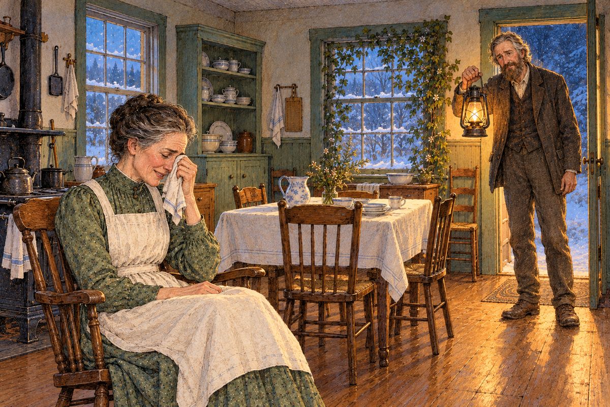 On the doctor's orders Anne spent a golden summer outdoors, then a busy winter of study. One day Marilla found Anne taller than herself. That night, alone in the twilight, she cried, until Matthew came in with a lantern. "She's got to be such a big girl—and she'll probably be away from us next winter."