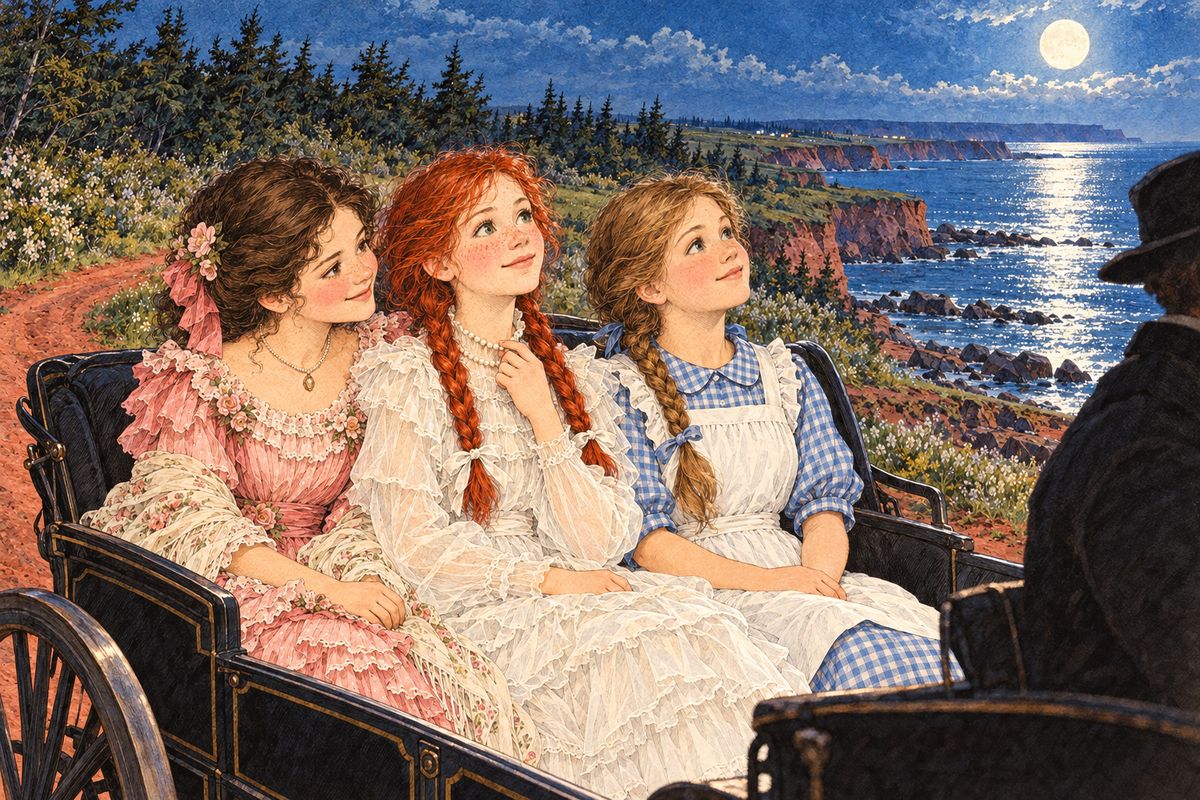 Driving home under the moon beside the silver sea, Jane sighed for diamonds and rich hotel summers. Anne would not trade places with any of the fine ladies. "I'm quite content to be Anne of Green Gables, with my string of pearl beads," she said. Matthew, she knew, had given as much love with them as any jewels ever carried.