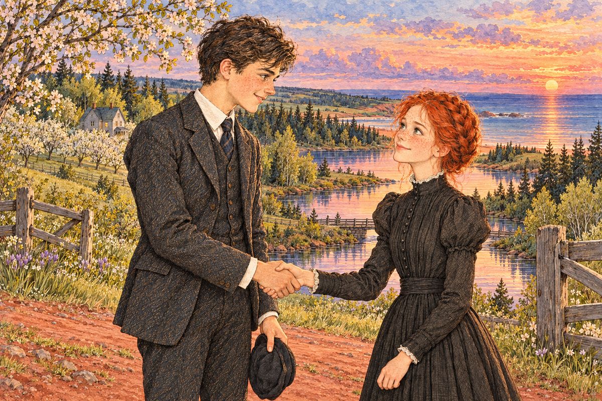 Then Mrs. Lynde brought news: Gilbert had given up the Avonlea school so Anne could teach near home, and taken White Sands instead. At sunset, walking home from the graveyard, Anne met him by his gate and held out her hand to thank him. "Are we going to be friends after this?" he asked. They talked for half an hour.