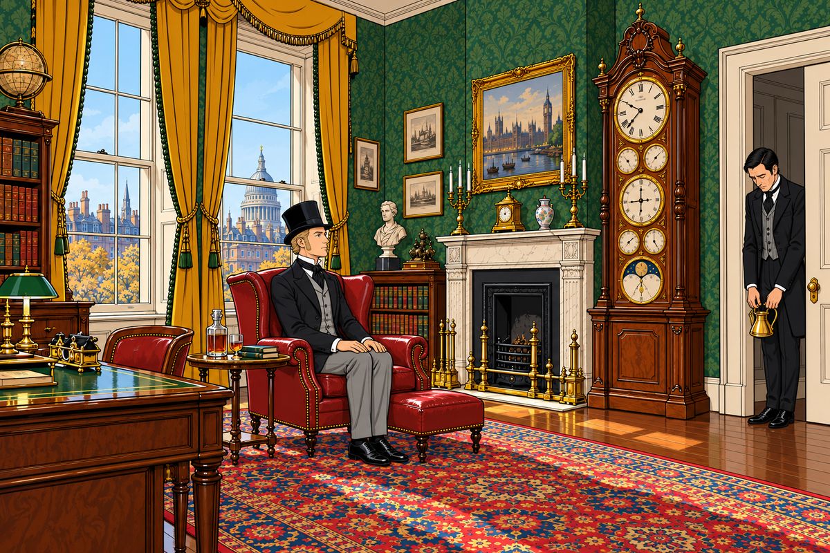 In London, on 2 October 1872, Mr. Phileas Fogg of No. 7 Saville Row sat bolt upright before his great clock. Rich, silent and a member of the Reform Club, he lived by the minute. That very morning he had dismissed his servant James Forster, whose shaving water was eighty-four degrees instead of eighty-six.