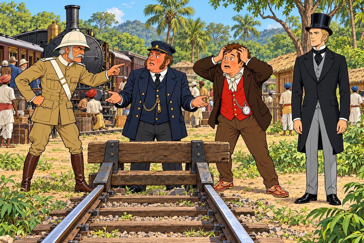 At Kholby the train stopped in a forest glade. "Monsieur, no more railway!" cried Passepartout. The conductor shrugged: fifty miles to Allahabad had never been built, whatever the papers said. Sir Francis was furious, but Fogg was not troubled. "I have two days, which I have already gained, to sacrifice," he said. They would still reach Calcutta in time.