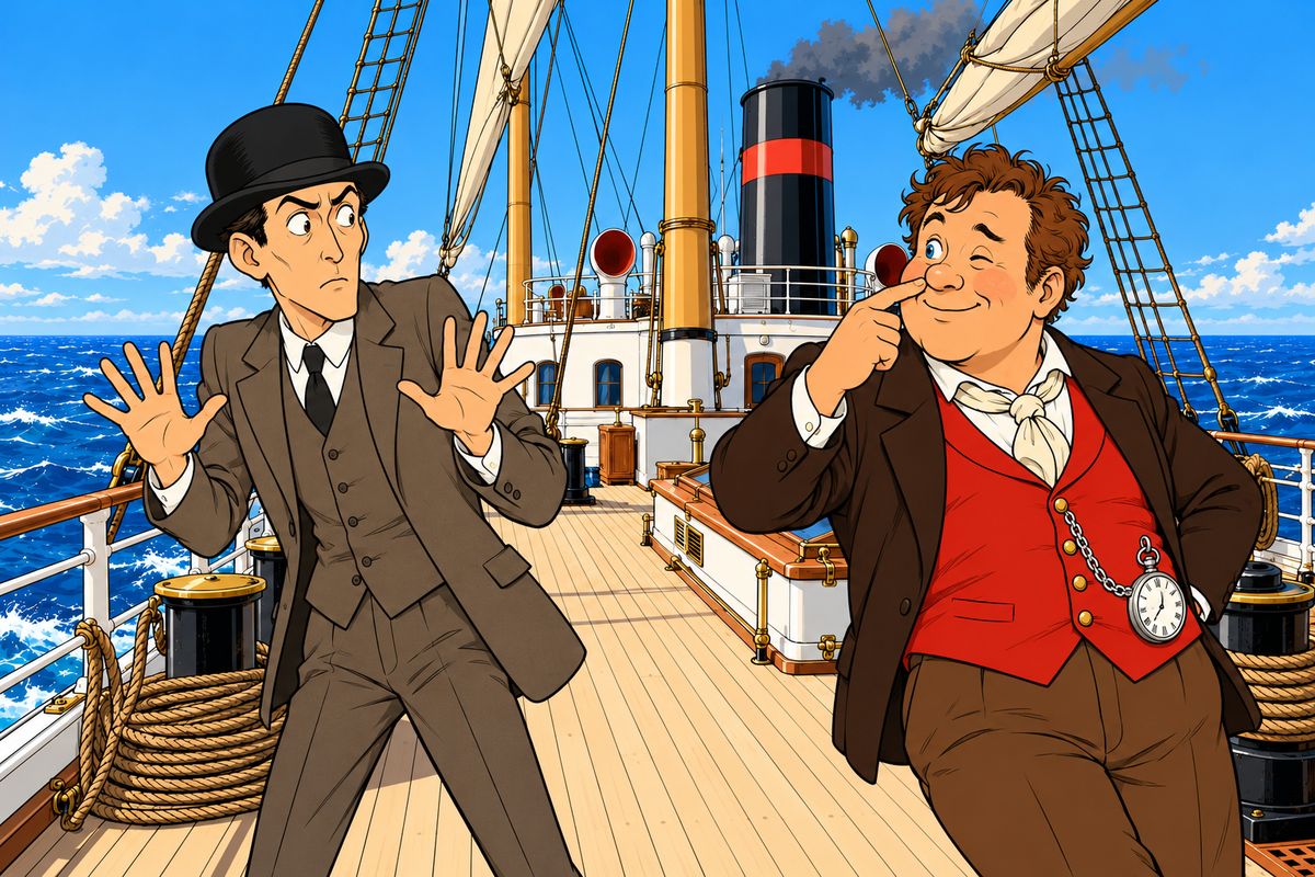 Fix slipped aboard unseen. As the Rangoon steamed for Singapore, Fogg treated Aouda with stiff, clockwork courtesy, and Fix 'bumped into' Passepartout with a great show of surprise. Meeting him everywhere, Passepartout decided he must be a spy for the Reform Club: "Ah, gentlemen of the Reform, this shall cost you dear!"
