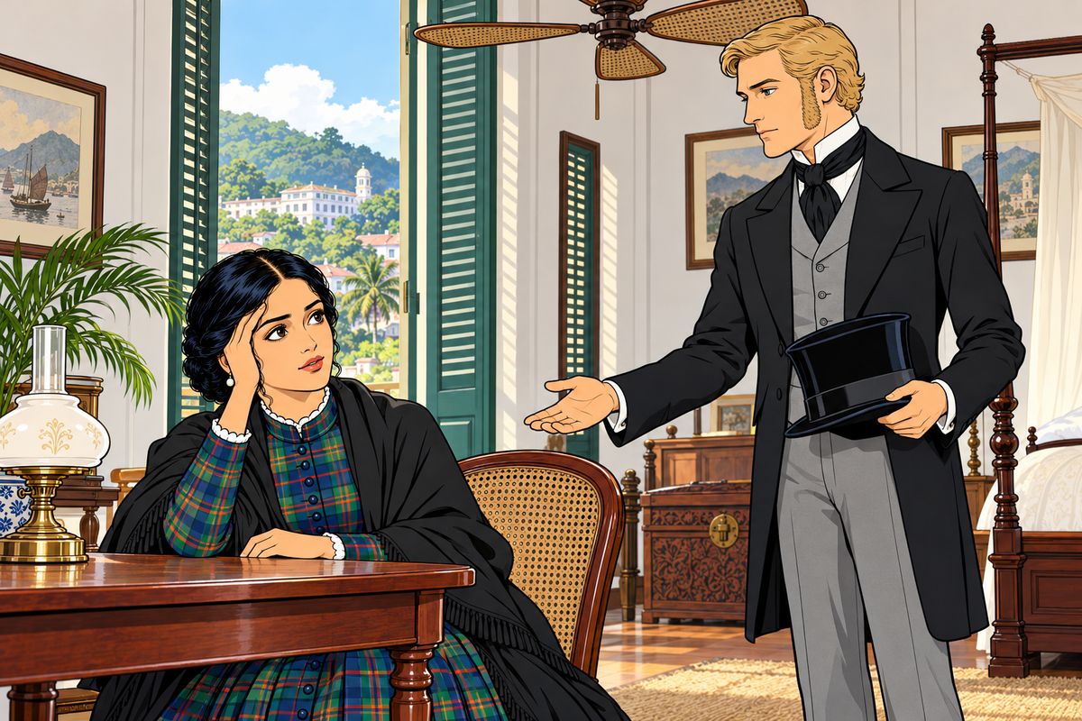 They reached Hong Kong a day late, yet luck held: the Carnatic for Yokohama had been held back to repair a boiler. Then Fogg learned that Aouda's rich cousin had moved to Europe. "What ought I to do, Mr. Fogg?" she asked. "It is very simple," he replied. "Go on to Europe."
