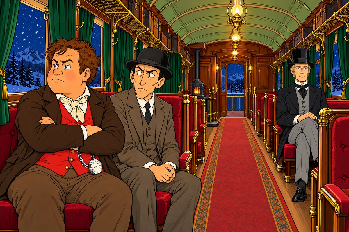 Phileas Fogg's train left Oakland at six one evening. He had seven days to cross America and catch the Liverpool steamer leaving New York on 11 December. Snow began to fall, and at eight a steward turned the car into a dormitory of curtained berths. Passepartout sat stiffly beside Fix and refused to say a word to him.