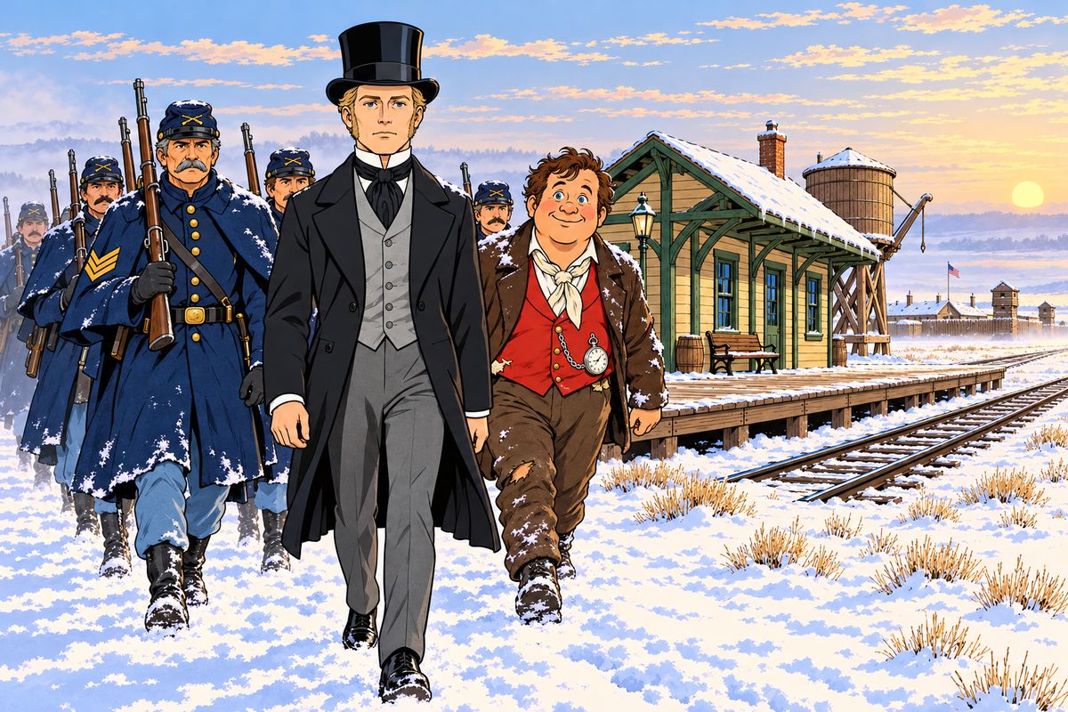 At dawn, gunshots rang out, and Fogg marched back at the head of the soldiers with Passepartout and the two other captives, all safe. "The train! The train!" cried Passepartout. "Gone," replied Fix. The next would not come until evening, and Fogg was now twenty hours behind.