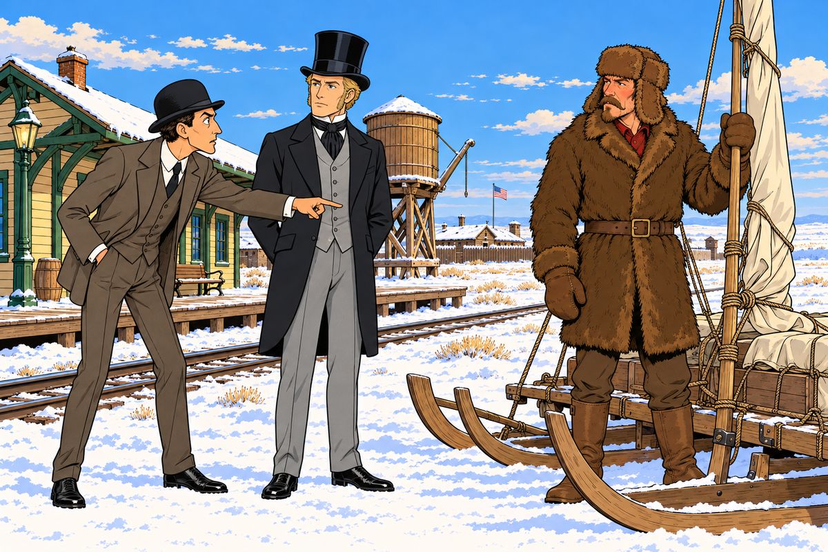 Phileas Fogg was twenty hours behind, and Passepartout blamed himself. Then Fix stepped up. “Seriously, sir, are you in great haste?” An American named Mudge owned a sledge rigged with sails that could race across the frozen snow to Omaha. Fogg looked the strange craft over and made a bargain on the spot.