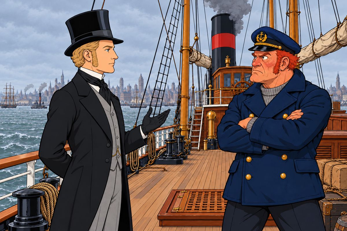 After a short night at the St. Nicholas Hotel, Fogg found the steamer Henrietta off the Battery on the 12th. Gruff Captain Andrew Speedy refused to take him to Liverpool, rent her or sell her. “I am setting out for Bordeaux, and shall go to Bordeaux.” So Fogg paid two thousand dollars a head for Bordeaux.