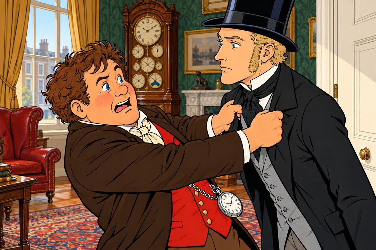 How had it happened? Earlier that evening, sent to the Reverend Samuel Wilson to arrange the wedding, Passepartout learned it was still Saturday, not Sunday. Hatless, he ran home, seized his master by the collar and gasped, "We arrived twenty-four hours early, but only ten minutes are left!" Fogg leapt into a cab, promised the driver a hundred pounds, and raced to the club.