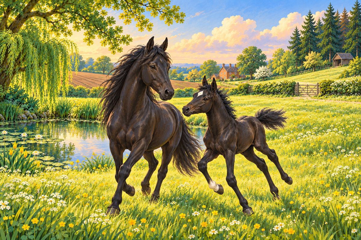 The first place I can remember was a large, pleasant meadow with a clear pond, shady trees and a running brook at the bottom. In the daytime I ran beside my mother, Duchess, and at night I lay down close by her. Our master called me Darkie, for I was a dull black.