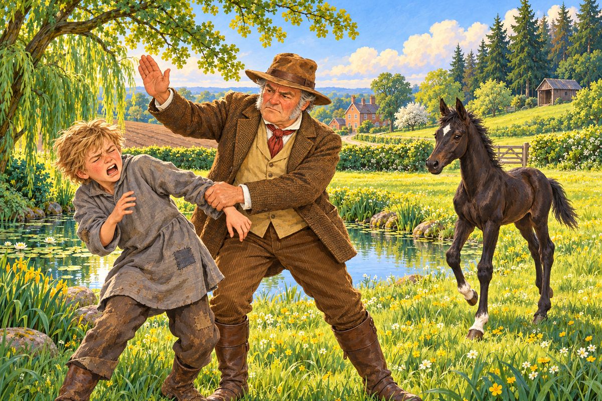 Our master was a kind man who brought me bread and my mother carrots, and old Daniel the groom was just as gentle. But when Dick the plowboy threw stones to make us gallop, the master leaped the hedge and boxed his ear. “Bad boy! to chase the colts,” he said, and sent him away for good.