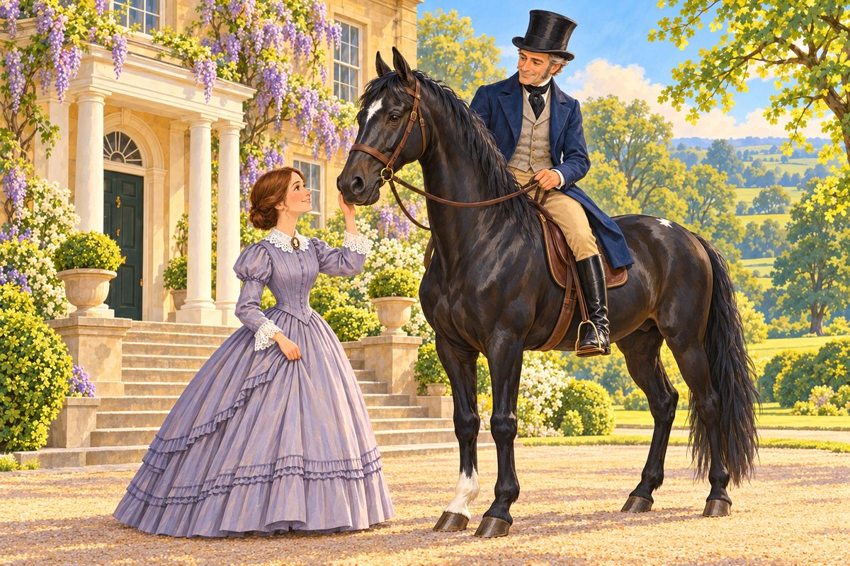 John Manly fitted my bridle and saddle with care and rode me over the common in a splendid gallop; neither a basket cart nor a gunshot frightened me. Next day the Squire rode me home to the hall, where Mrs Gordon admired my sweet face. "What do you say to calling him Black Beauty?" she asked, and so it was.