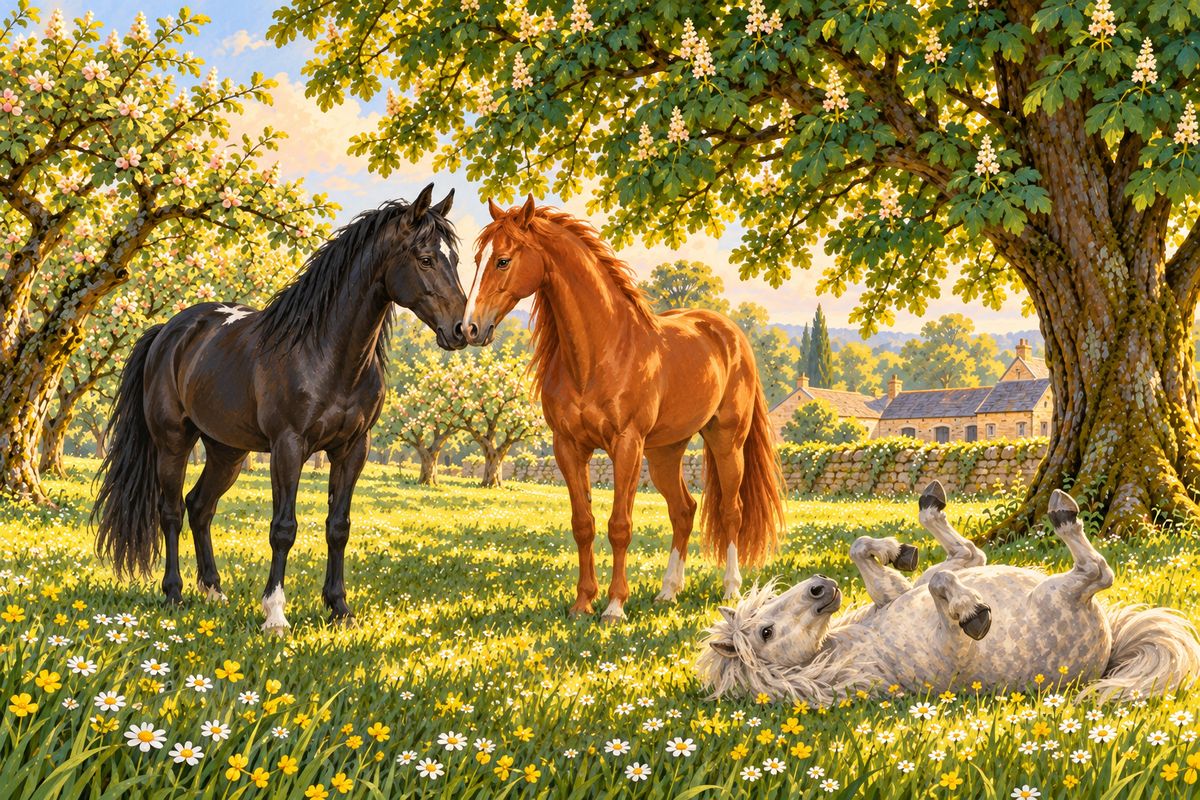 Overhearing John and James, I learned that Rob Roy, killed at the hunt, had been my own brother; now I understood my mother's grief. Yet Birtwick was a happy home. On fine summer Sundays we horses were turned out in the old orchard to gallop, roll and nibble sweet grass, then talk together under the great chestnut tree.