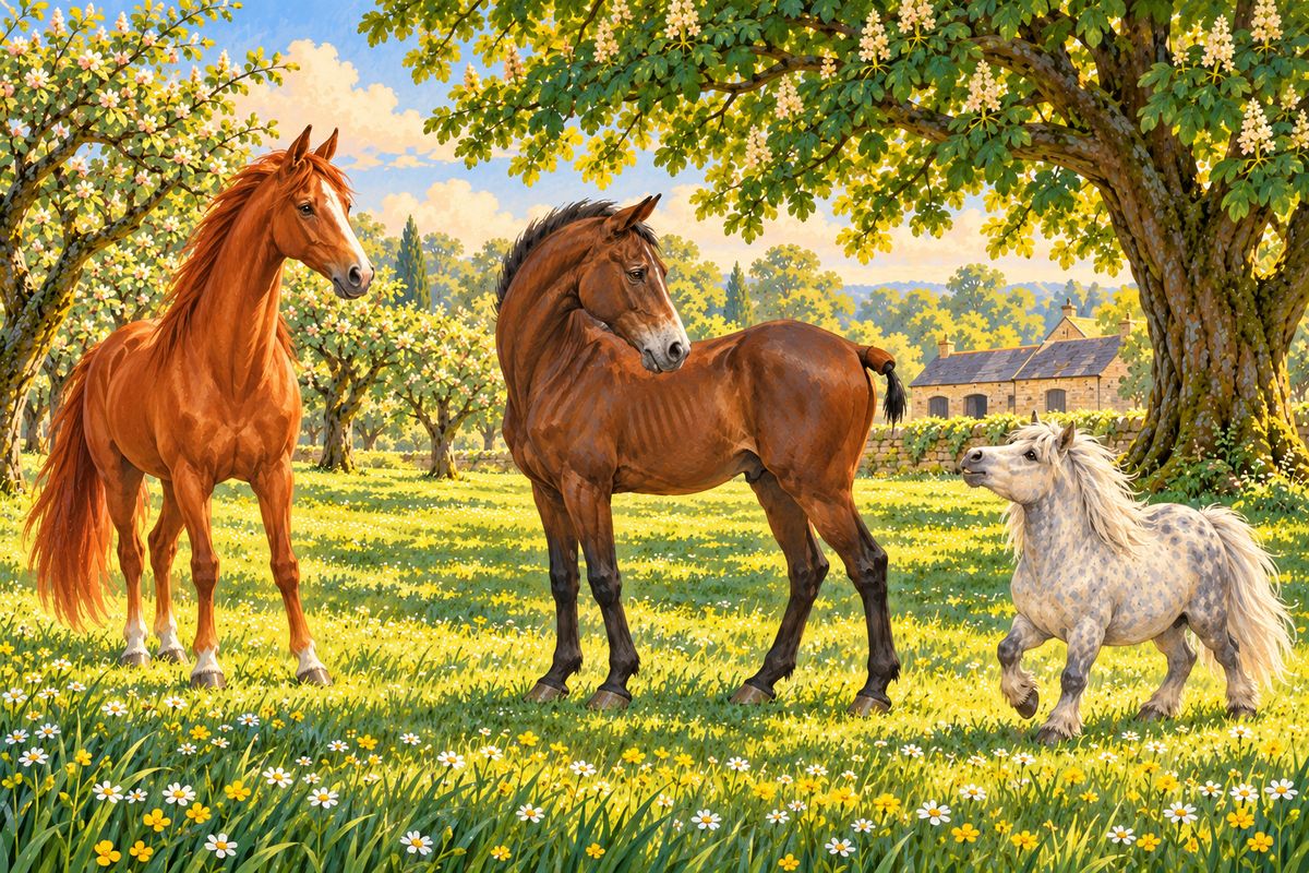 In the orchard Merrylegs boasted to me that he had pitched the vicar's boys off when their hazel switches got too hard, yet he would never kick: 'Good places make good horses.' Old Sir Oliver showed me his stump of a tail. It had been cut off for fashion when he was young, so he could never whisk away the flies again.