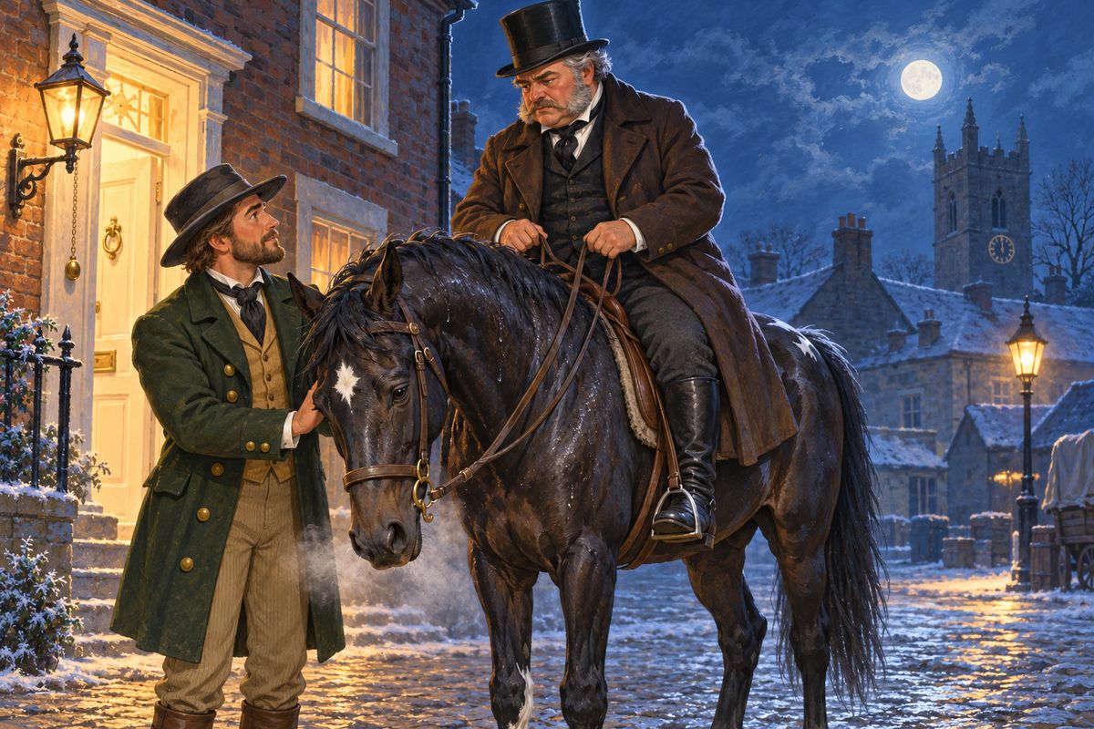 The church clock struck three as we drew up at Dr White's door. The doctor's own horses were worn out, so he took me instead. He was heavier than John and not so good a rider, but I did my very best and carried him home in time. The mistress was saved.