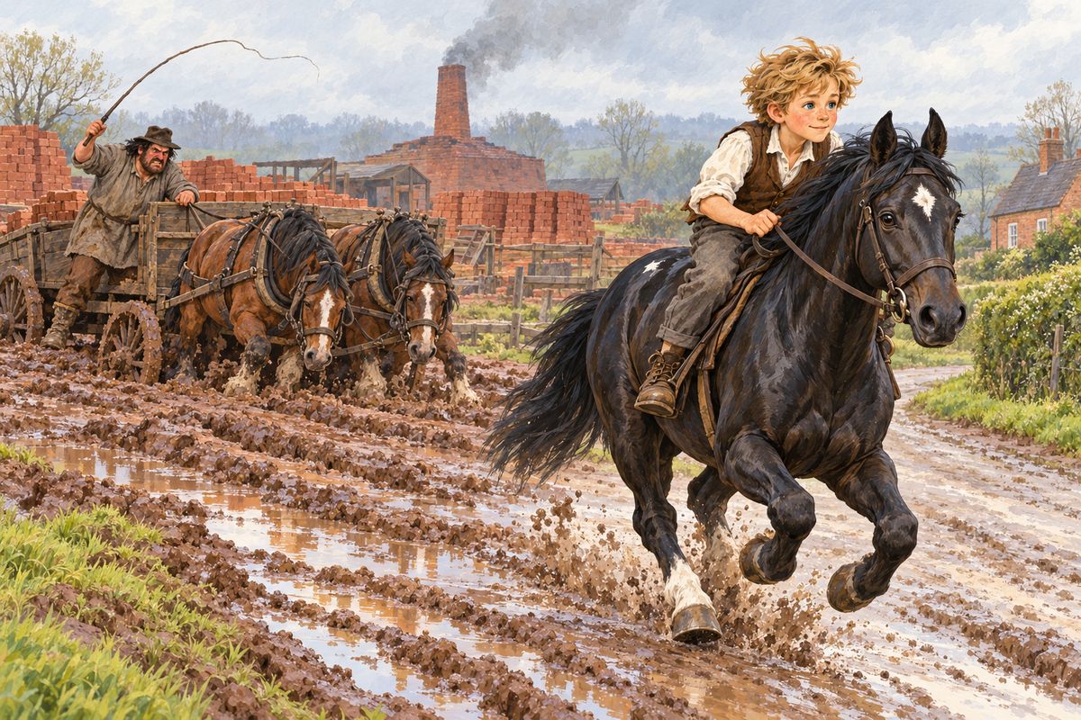 Weeks later, when I was well, I heard how Joe had found a drunken carter flogging two horses whose cart was stuck in the mud. The carter would not stop, so Joe galloped off to fetch Mr Clay, the brick-maker. Joe gave his evidence so clearly before the squire that the carter was sent for trial. John laughed that Joe had grown an inch taller that week.