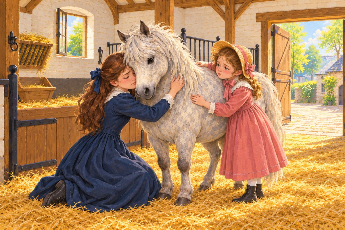 After three happy years, sad news came to us: the mistress was ill and must go to a warm country at once. Miss Jessie and Flora came to say good-by and hugged Merrylegs like an old friend. I learned he was going to the vicar, with Joe to care for him, on condition he was never sold. Ginger and I were sold to the Earl of W——.