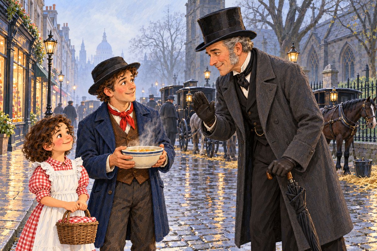 That hard, wet winter, I often watched little Dolly dash across the busy street with hot soup for her father. One day a gentleman hailed our cab just as Jerry began eating. 'No, no, finish your soup, my friend,' said Mr Wright, and waited. I came to know him as a man who stood up for ill-used horses wherever he saw them.
