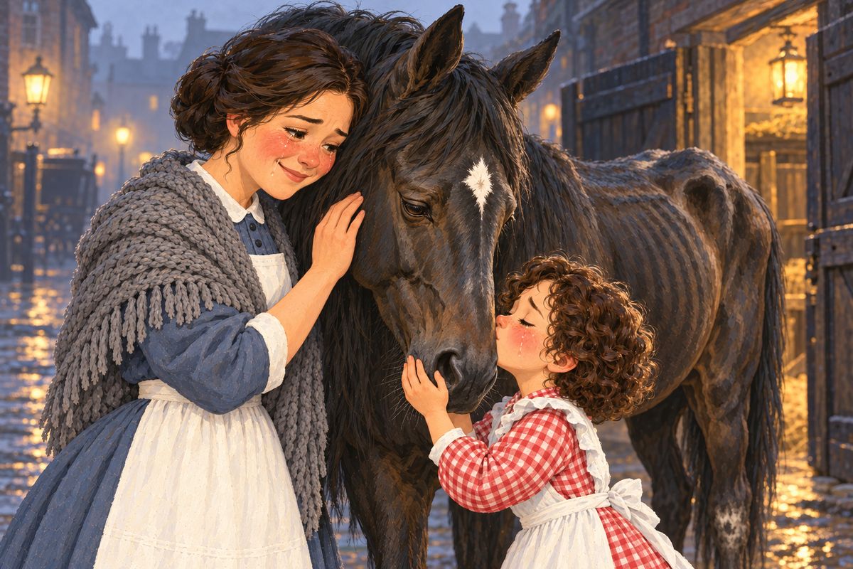Jerry fell dangerously ill, and I learned that Governor Grant worked Hotspur to help the family. Jerry recovered but had to give up cab work; Polly's old mistress offered them a cottage and a coachman's place in the country, so we horses were sold. 'Poor old Jack! dear old Jack!' said Polly, kissing my neck, while Dolly cried and Harry stroked me in silence.