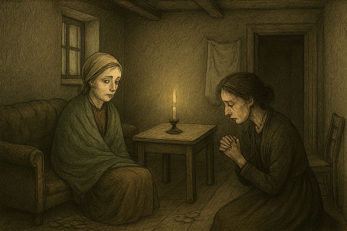 His family went hungry, so his gentle daughter Sonia went out at six and came back at nine. She laid thirty roubles on the table without a word, covered her face with the green shawl and lay shuddering. Now she lived by the yellow ticket, and 'I lay drunk.'