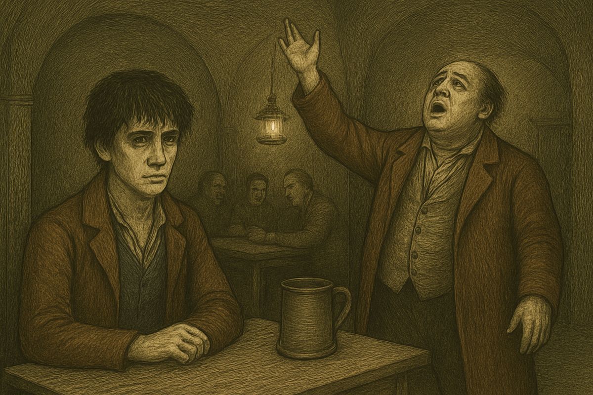 Marmeladov confessed his quart had been bought with Sonia's last thirty copecks. God would forgive Sonia, he cried, and call the drunkards too, 'because not one of them believed himself worthy.' After a moment's silence, the room roared with laughter again.