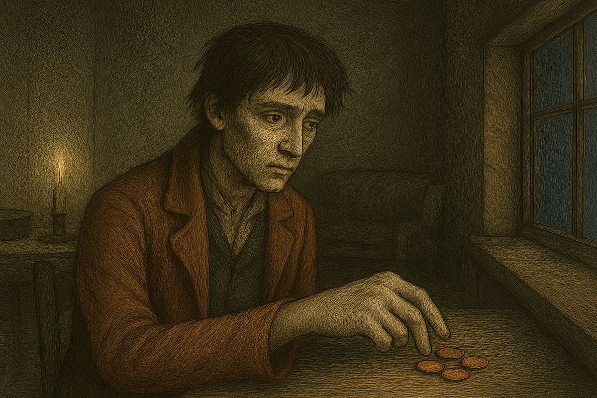 On his way out he slipped his tavern coppers onto the windowsill, then regretted it on the stairs: they had Sonia, after all. 'Man grows used to everything, the scoundrel!' Then, darker: what if man were not a scoundrel at all?